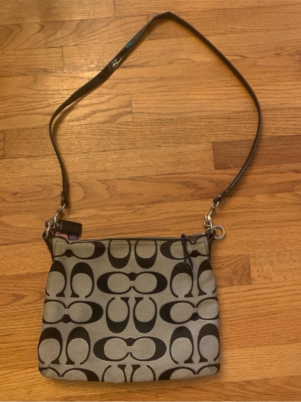 Coach Signature Shoulder Bag w/ Detachable Strap with Purple Lining